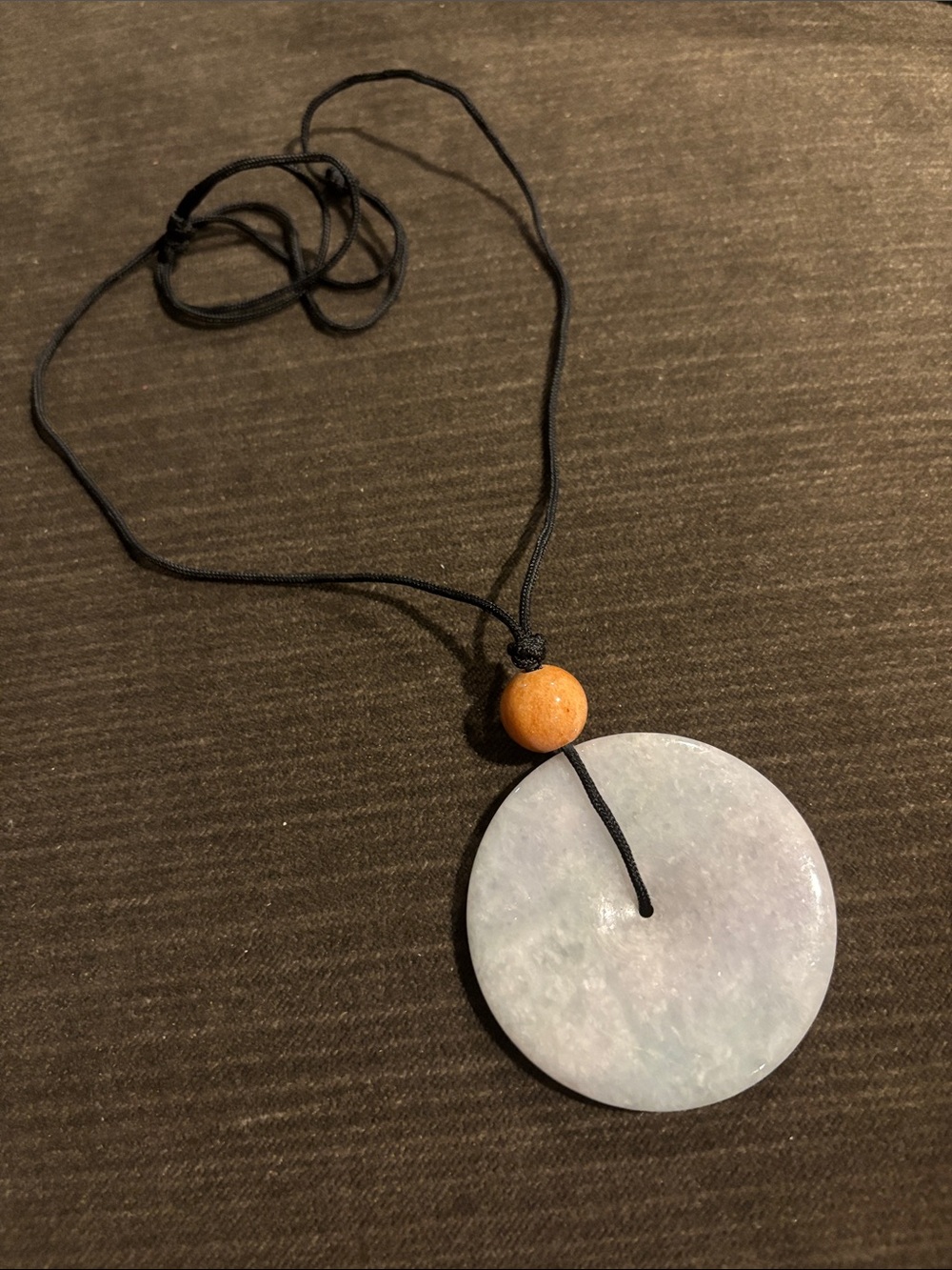 White Jadeite 56mm Disc Pendant on a Cord Necklace Huge Handcrafted 35”